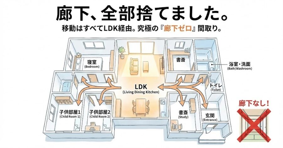 小さな平屋 間取り 30坪, 廊下のない家