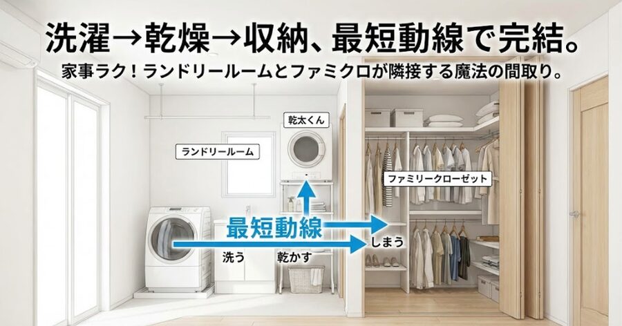 ランドリールーム 間取り, ファミリークローゼット 動線