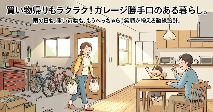 ビルトインガレージ 家事動線 雨の日