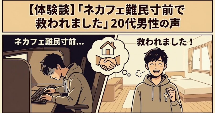 【体験談】「ネカフェ難民寸前で救われました」20代男性の声
イラスト