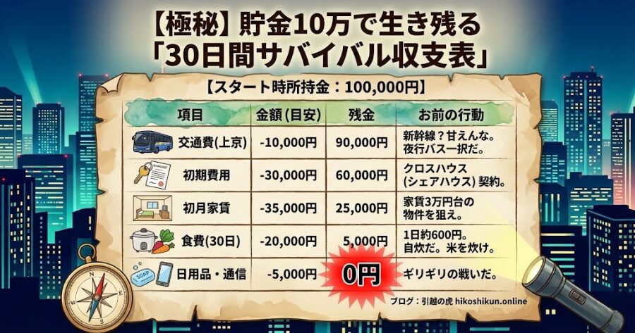 貯金10万で生き残る「30日間サバイバル収支表」