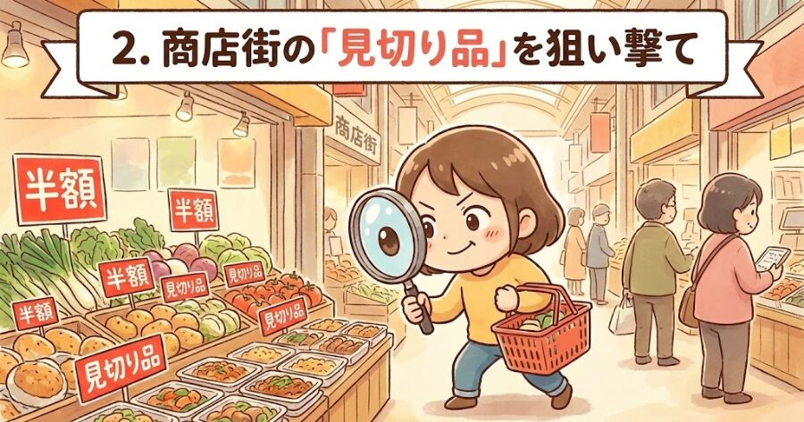 2. 商店街の「見切り品」を狙い撃て
イラスト画像