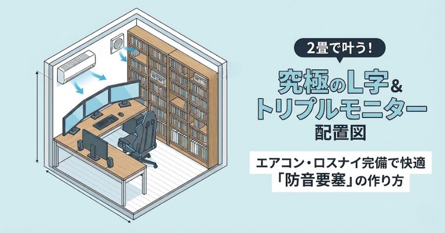 2畳の部屋におけるエアコンと換気扇（ロスナイ）の配置図イラスト