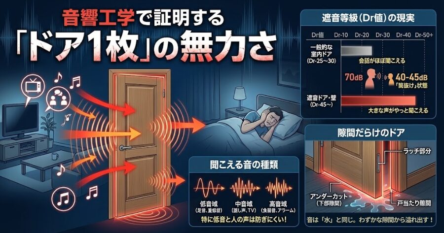 音響工学で証明する「ドア1枚」の無力さ 遮音等級(Dr値)の現実 隙間だらけのドア 聞こえる音の種類