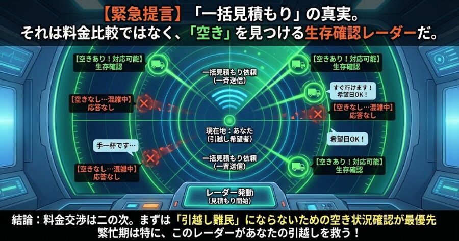 図解：一斉送信で「空き」を見つけるレーダーのイメージ