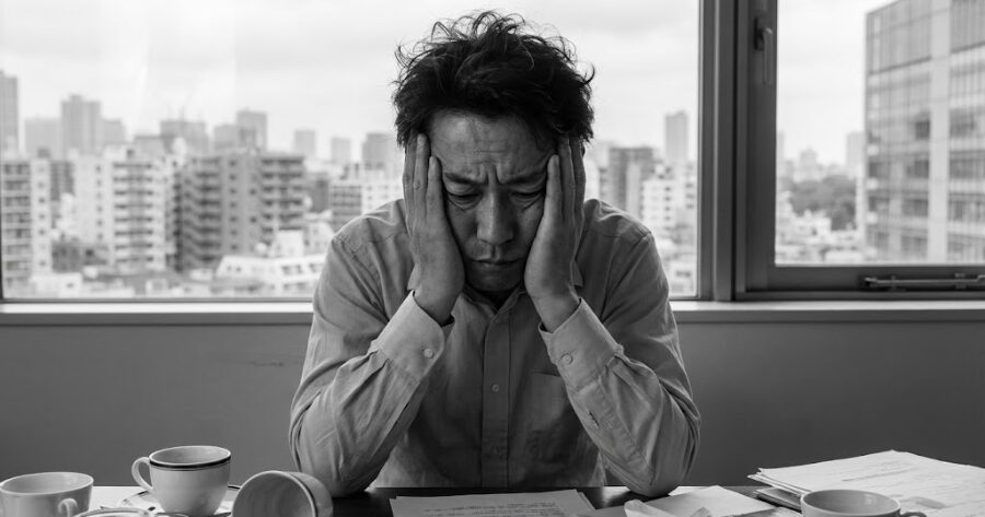 「ストレスで暗い表情の日本人」のイメージ写真