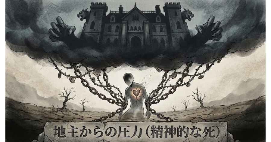 地主からの圧力（精神的な死）
イラスト