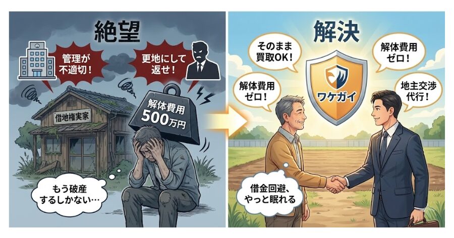 「もう破産するしかないと思っていました」（50代男性・遠方の借地権実家を相続）
イラスト