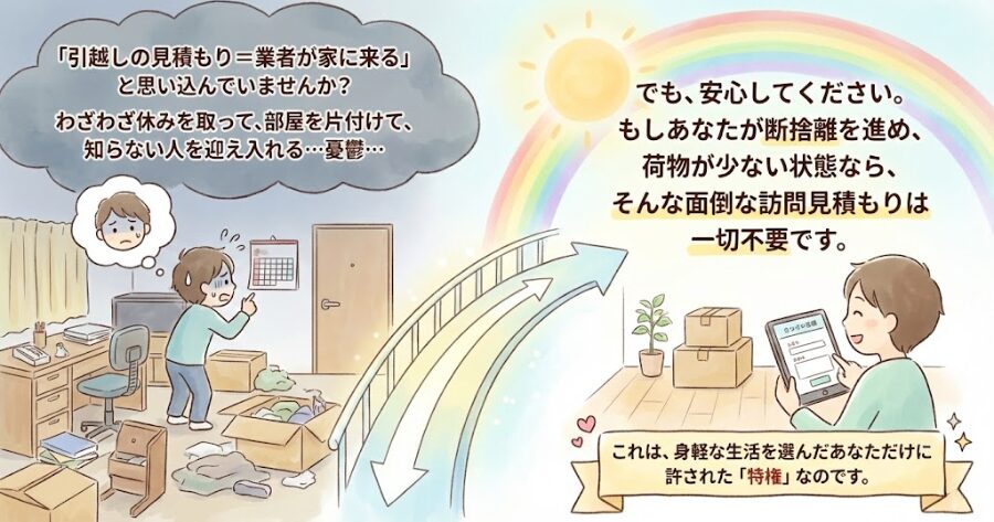朗報:荷物が少ない「ミニマリスト」は、訪問見積もりが要りません
インフォグラフィック