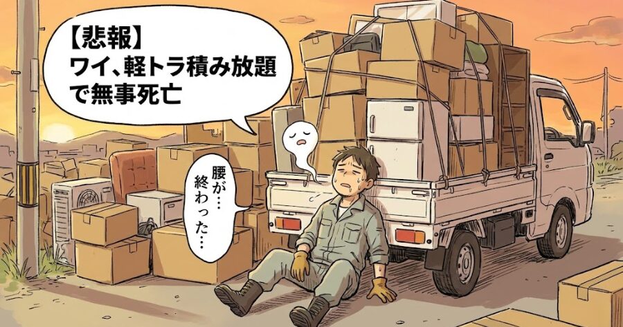 軽トラックに荷物を積み込んで疲弊している
イメージイラスト