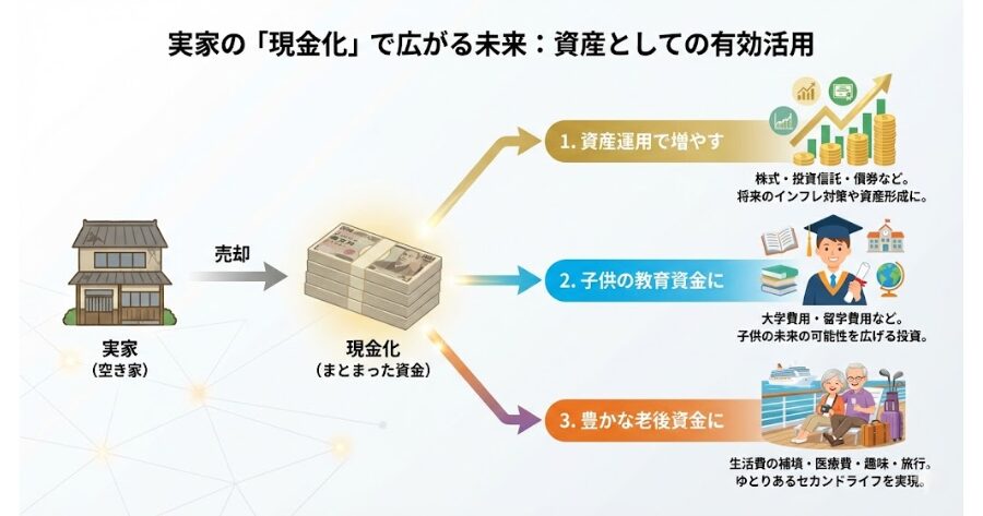 もし実家を売却して現金化していれば、そのお金を資産運用に回して増やせたかもしれません。  あるいは、子供の教育資金や自分たちの老後資金として有効活用できたかもしれません。
インフォグラフィック