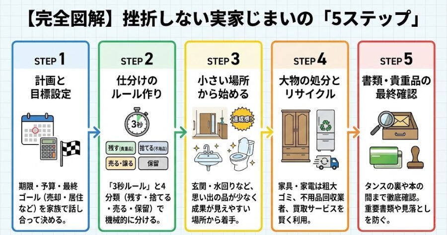 【完全図解】挫折しない実家じまいの「5ステップ」
