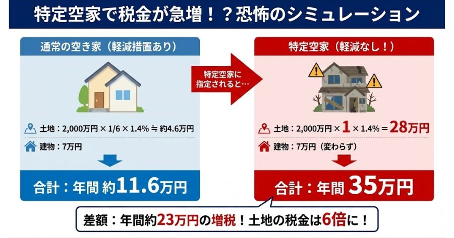 土地の税金:2,000万円 × 1(軽減なし!) × 1.4%(税率) = 28万円
建物の税金:7万円(変わらず)
合計:年間 35万円
インフォグラフィック