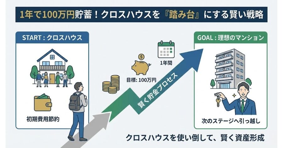 1年で100万円貯めてマンションへ。クロスハウスを「東京生活の踏み台」として使い倒すのが賢い選択
上記のインフォグラフィック
