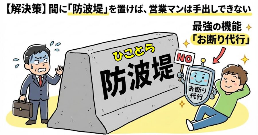 【解決策】間に「防波堤」を置けば、営業マンは手出しできない
イメージイラスト