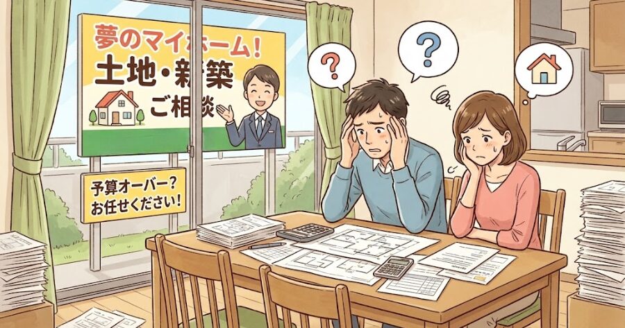 「悩む夫婦」や「不動産屋の看板」などの画像