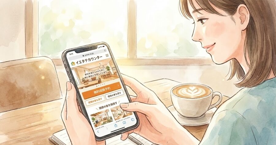 スマホでイエタテカウンターのサイトを見ている写真