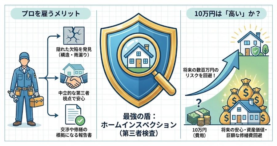 最強の盾「ホームインスペクション(第三者検査)」
プロを雇うメリット
10万円は「高い」か?