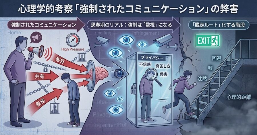 心理学的考察「強制されたコミュニケーション」の弊害
思春期のリアル：強制は「監視」になる
「脱走ルート」化する階段