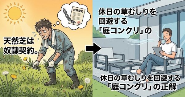 天然芝 後悔 草むしり コンクリート 庭