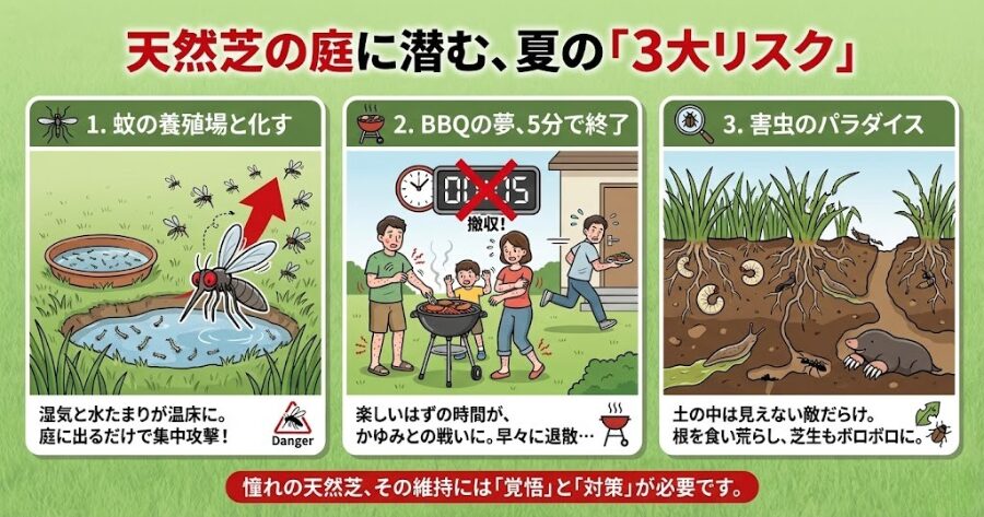 天然芝の庭、夏場は「蚊の養殖場」と化す BBQの夢、5分で終了 害虫のパラダイス