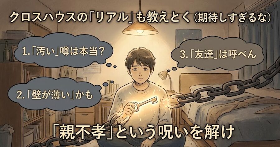 クロスハウスの「リアル」も教えとく（期待しすぎるな）汚い、壁が薄い、友達は呼べない、親不孝という呪縛解放