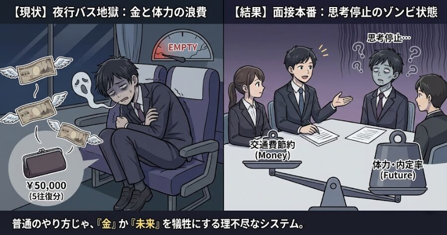  移動費の地獄（新幹線・夜行バスの往復）