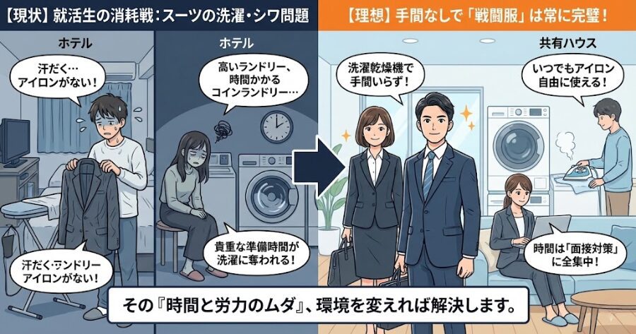 スーツのシワ問題と「洗濯の地獄」