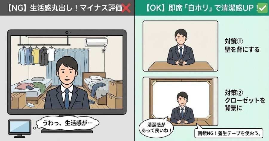 背景は「無の壁」か「整理されたクローゼット」を作れ