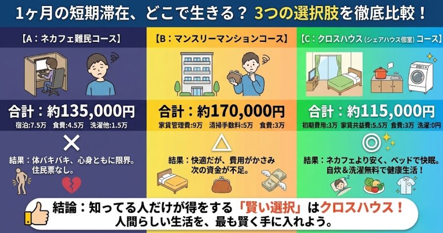 【費用比較】1ヶ月のサバイバル、どれだけ金が残る？