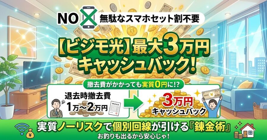 新規開通で「最大30,000円」の現金還元！これで撤去費用もカバー