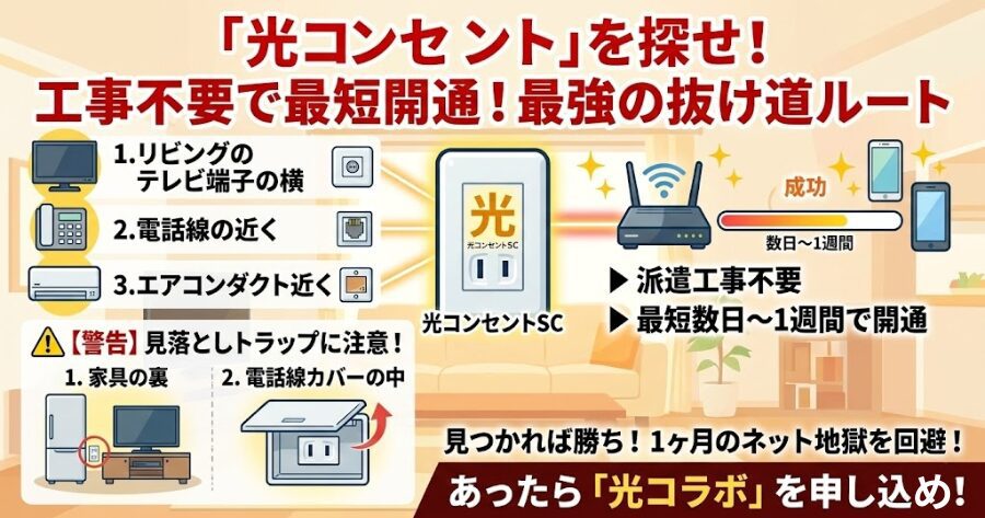新居の「光コンセント」を探して「無派遣工事」を狙え！